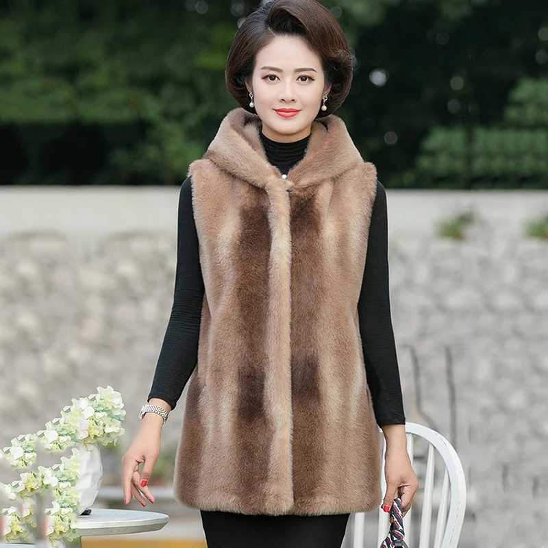 Женская Осенняя одежда для мам высококачественный жилет из искусственной норки