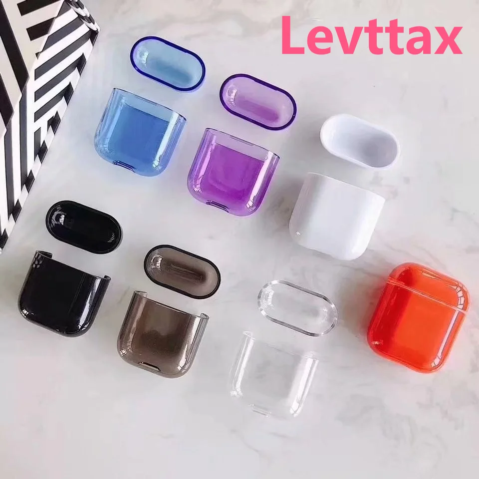 

100Pcs/lot Transparent Crystal PC Hard Earphone Cases For AirPods 1 2 Silm Earphone Candy Color Ultra-thin Cover For Airpods