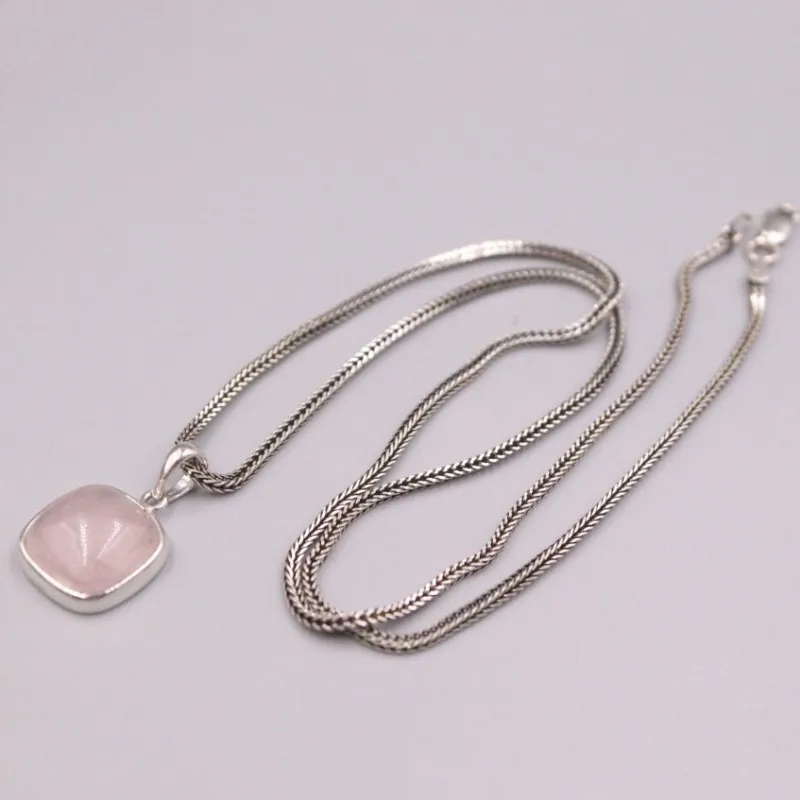 

Настоящее серебро 925 кулон Sqaure розовый кристалл для женщины девушки пшеничная цепь подарок Подвески кулон