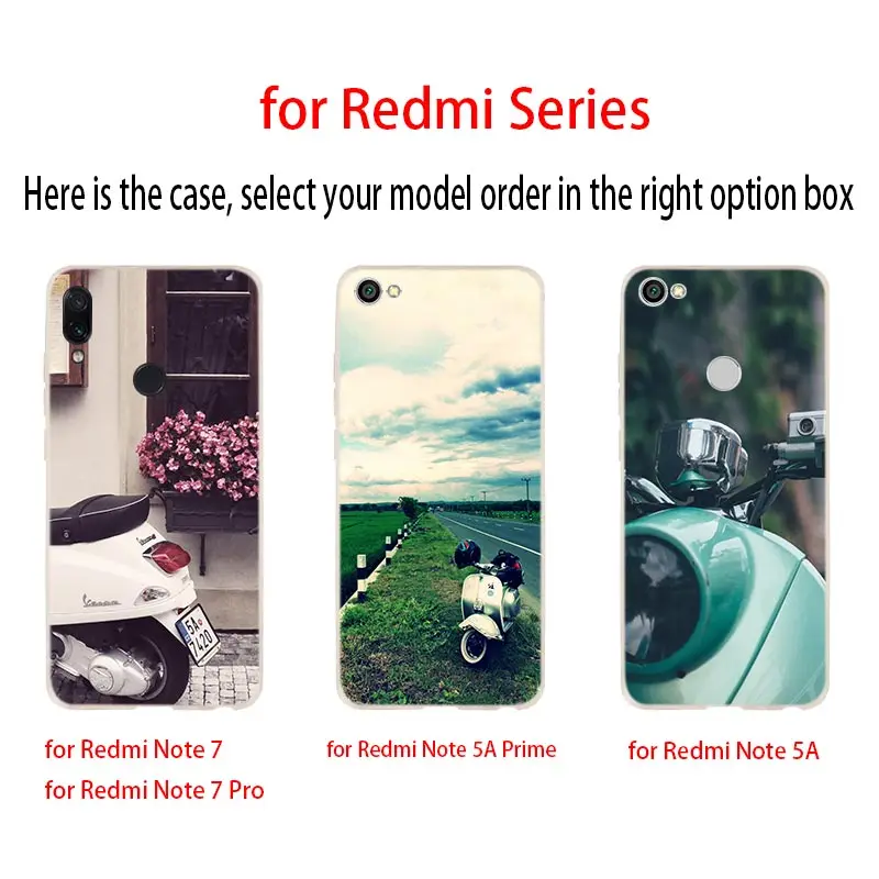 Мягкий чехол Vespa для скутера Xiaomi Redmi Note 8 7 6 5 Pro 8a 6pro 6a s2 5a 4a 5plus y3 Coque Funda Etui чехлы