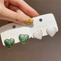 new glaze enamel heart graffiti big stud earrings for women girls 2021 korean lovely blue white color earring wedding jewelry