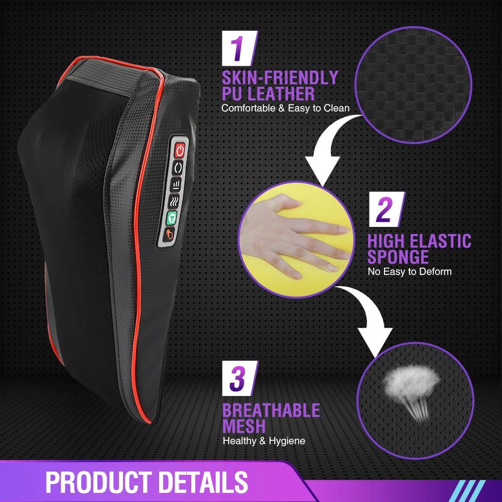 

Electric Neck Massager Heating Kneading Rubbing Massage Pillow Shoulder Back Cervical Pain Relief Shiatsu Massager For Home