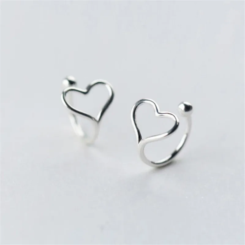 

925 Silver Women Japanese Korean Style Simple Niche Earrings Girls Cute No Hole Ear Clips Lovers Heart Shape Mini Cool Earrings