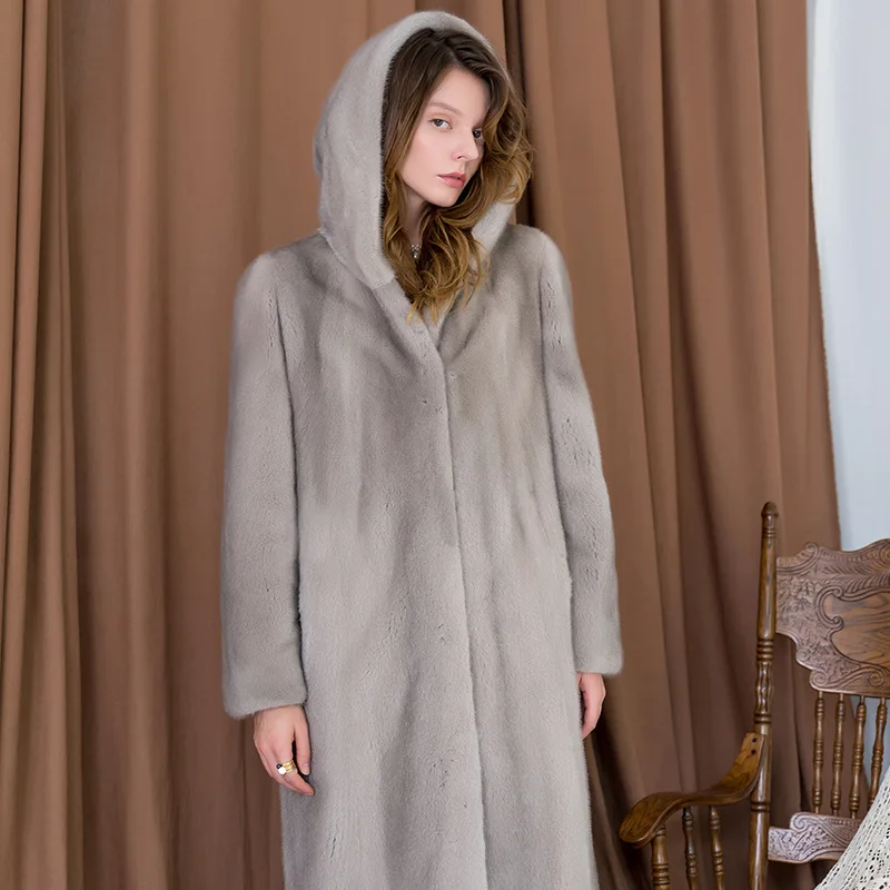 21 European And American Large Size Imitation Fur Coat Whole Mink Fur Long Hooded Jacket Fashion Casual Windbreaker Office Lady