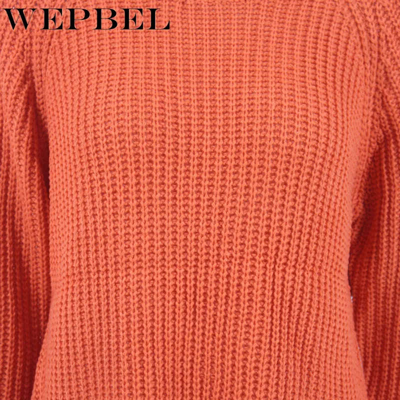 

WEPBEL Women's Fashion Casual Tops Pullover Jumper Loose Sweater Knitwear Long Sleeve Solid Color Autumn Winter Knitted Sweaters