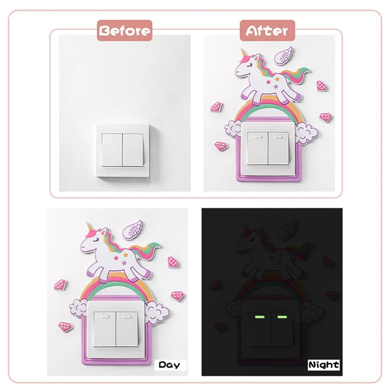 

Cartoon Room Decor Animal Unicorn Flamingo Cover 3D Wall Silicone On-off Switch Luminous Light Switch Outlet Wall Sticker