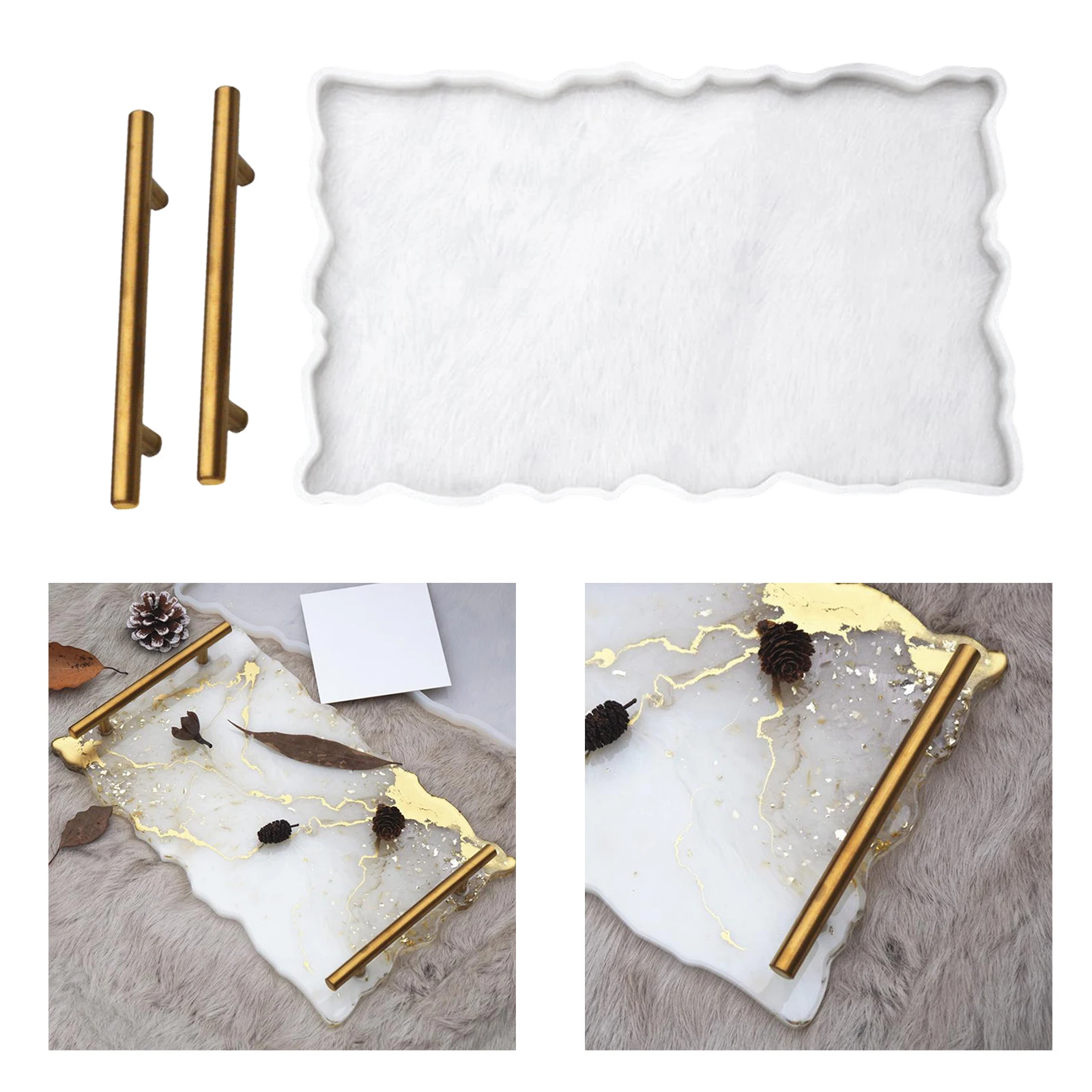 

Формы для подноса из смолы с золотыми ручками 2 шт., домашний декор, форма для эпоксидной смолы