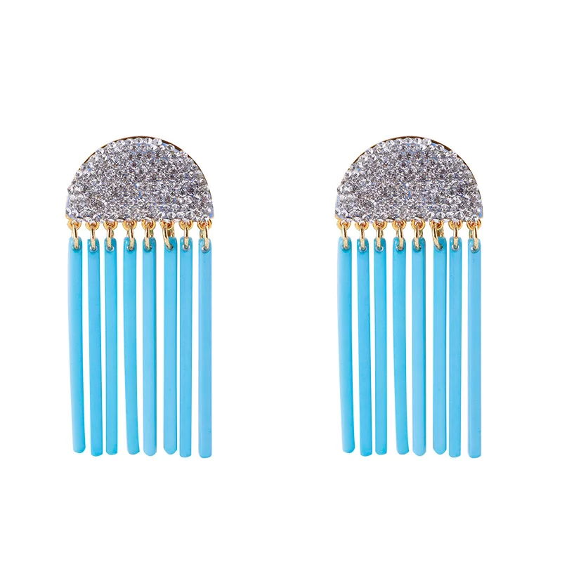 

European and American geometric semicircle inlaid zircon long tassel exaggerated ear clip
