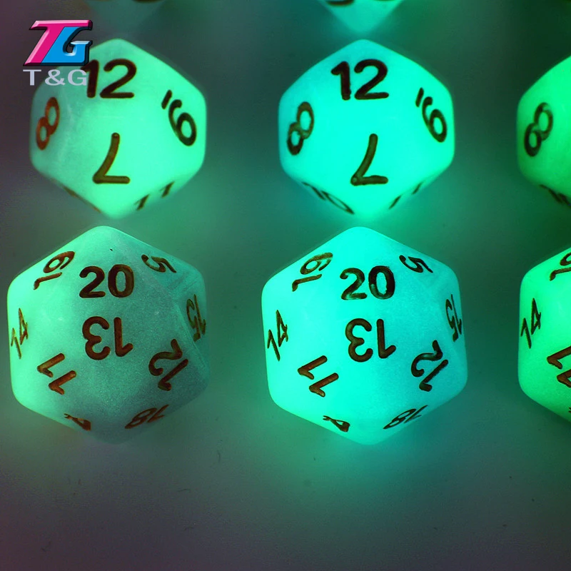 Микс-цвет 7 шт./лот светится в темноте RPG кости для DnD D4 d6 d8 d10 % d12 d20 фиолетовый синий