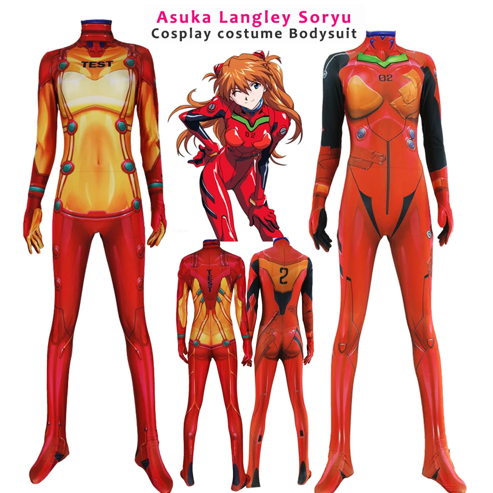 

Evangelion Eva Anime Clothes Asuka Langley Soryu Man Woman Kid Cosplay Costume Elastic Lycra Bodysuit Leotard Superhero Hallowee