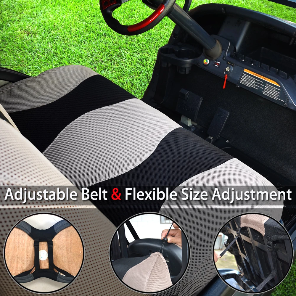 Набор чехлов на сиденья для гольфкара, подходит для моделей Club Car DS Precedent и Yamaha, изготовлен из дышащей и стираемой полиэстеровой сетки. Восстановите свой гольфкар.