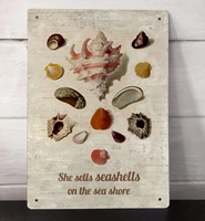 she sells seashells vintage shells shabby chic metal sign 8x12 inch retro home kitchen bar pub wall decor plaque picture