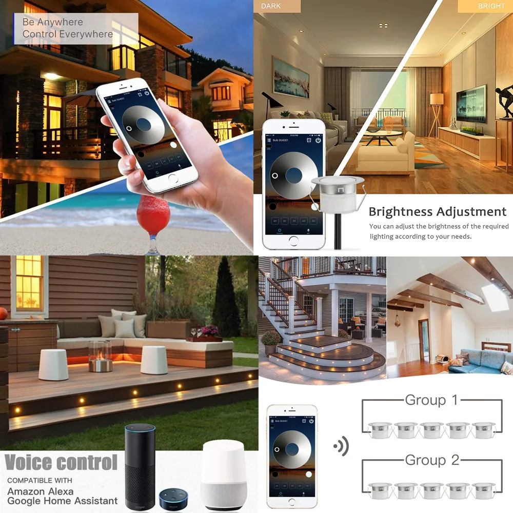 10pcs/lot Warm White Black WIFI App Controller Dimmer Timer 45mm 12V IP67 Terrace LED Deck Stair Soffit Step inground Up Lights | Освещение