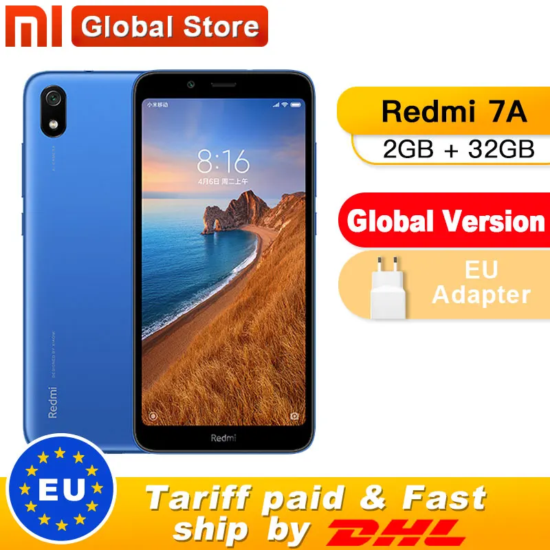 Xiaomi Redmi 7A с глобальной версией, 32 ГБ, 2 Гб, Восьмиядерный мобильный телефон Snapdargon 439, 5,45 дюйма, камера 13 МП, аккумулятор 4000 мАч