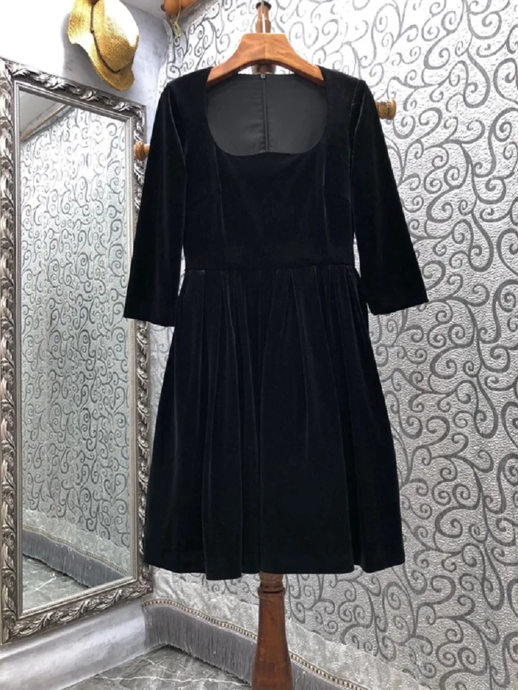 

Высококачественное осенне-зимнее платье 2021, модные стильные женские Сексуальные облегающие Вечерние черные платья с квадратным вырезом, м...