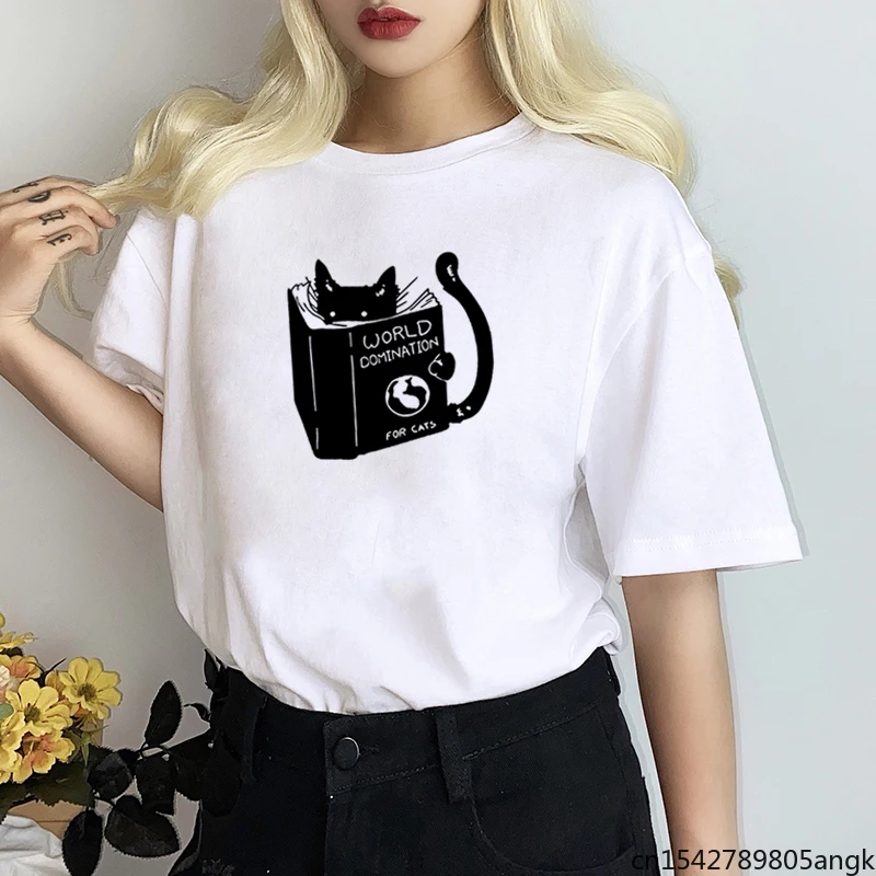 

Harajuku T Shirt Women Cat Print Summer Short Sleeve Fashion Round Neck Casual Femme