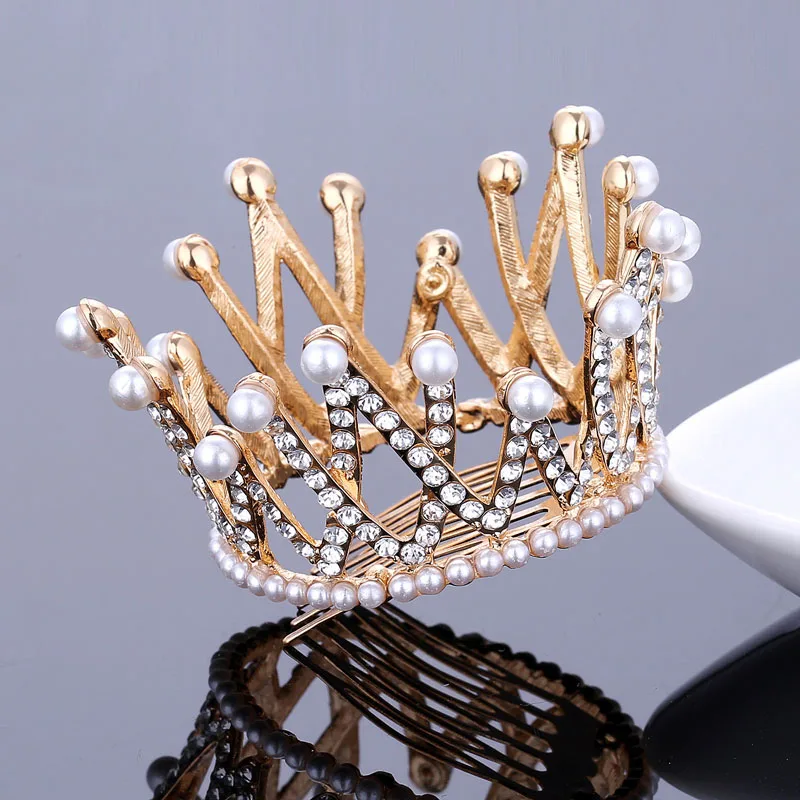 TDQUEEN, круглые свадебные диадемы и короны, покрытые серебром и золотом, свадебные аксессуары для волос для женщин