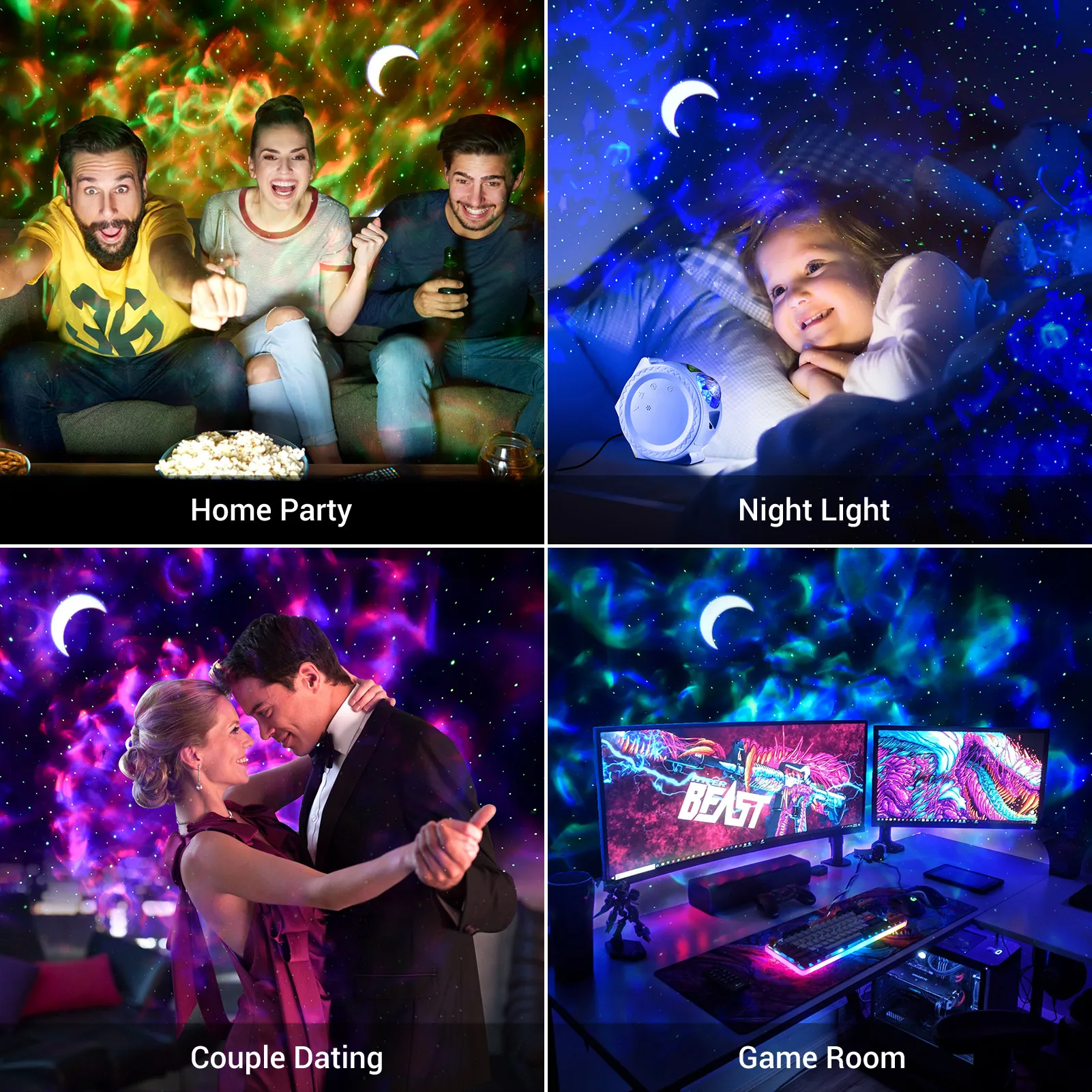 

LED Star Projector Lamp Nebula Lamp Bedroom Night Light With Voice Control Function ABS Ambient Light White Black USB Lights