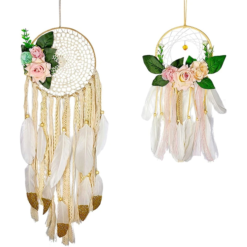 

2 Pcs Boho Dream Catchers Handmade Dreamcatchers Flowers Macrame Dream Catcher Wall Hanging Decoration