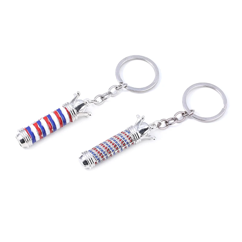 

Fashion 3D Barber Shop Benchmark Keychain Color Metal Light Tube Keyring Hip Hop Car Pendant Accessories