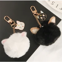 cute anime cat ear hair ball plush keychain bag pendant cute key ring key chain accessories earphone cover decoration trinkets