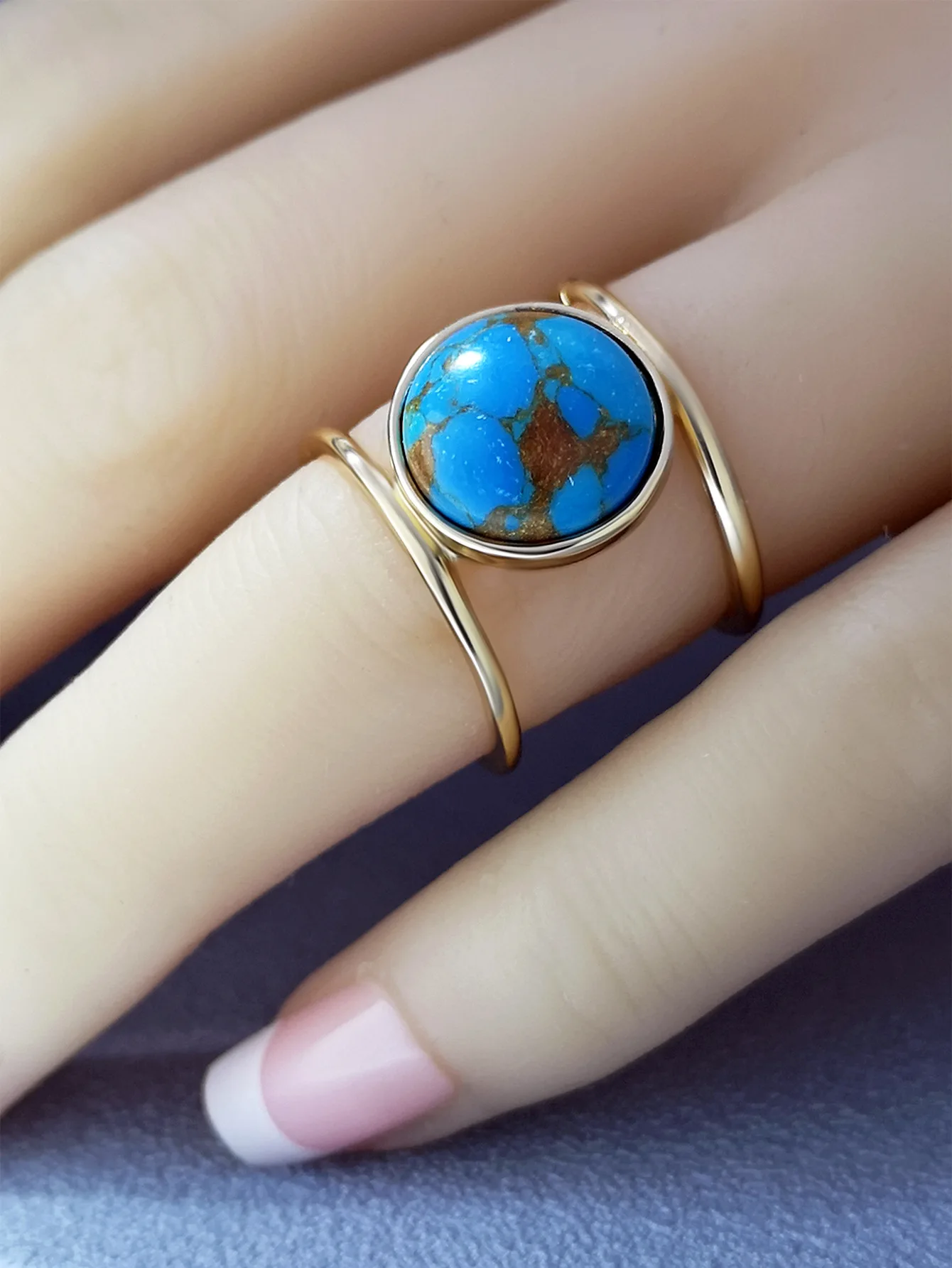

European and American Gold-Plated Dragon Crystal Blue Turquoise Ring Bohemian Vintage Ethnic Style Ring Woman Jewelry