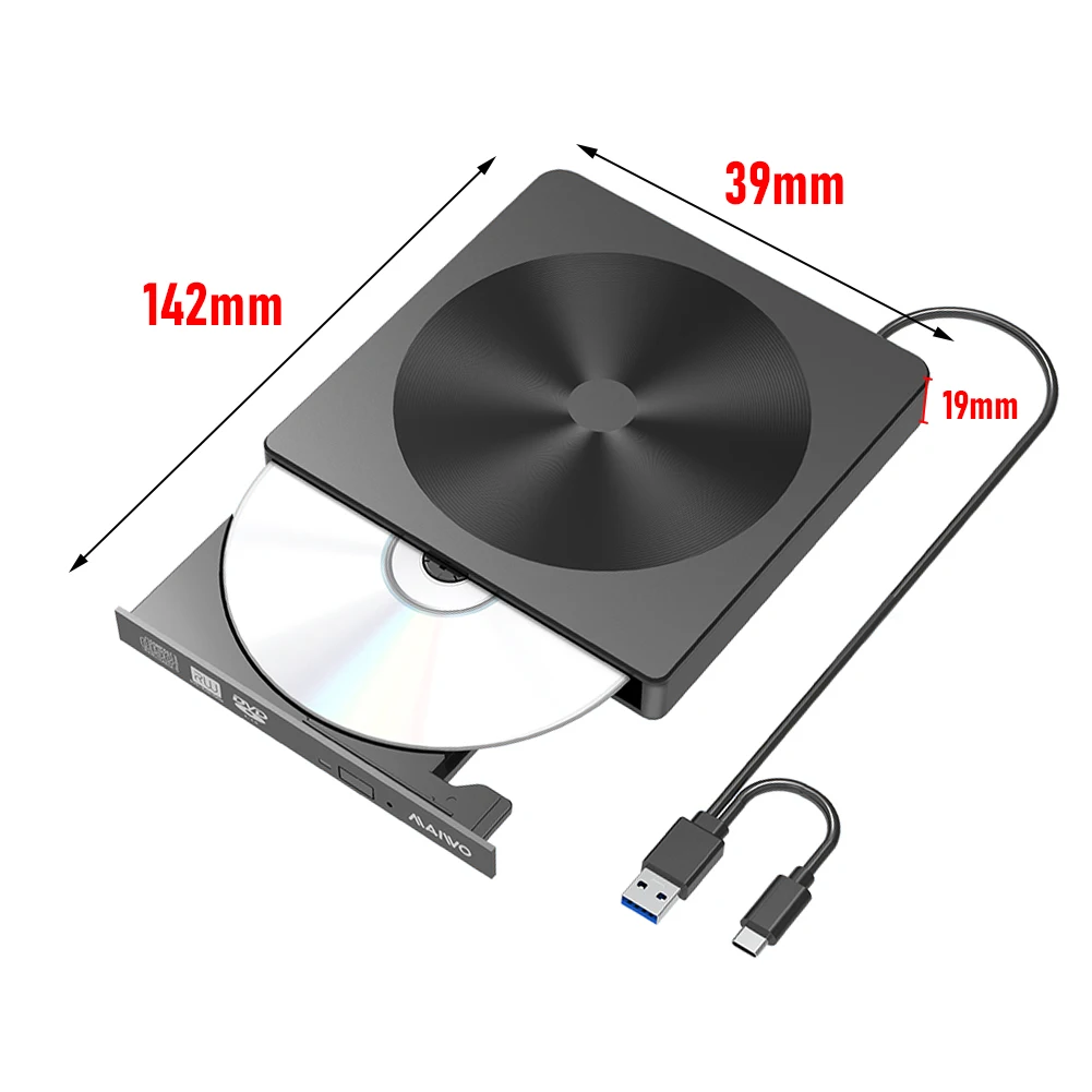 

MAIWO K523 USB 3.0 Type-C External Drive CD DVD VCD Writer Burner Reader Recorder Adapter Optical Drives Player for Laptop PC
