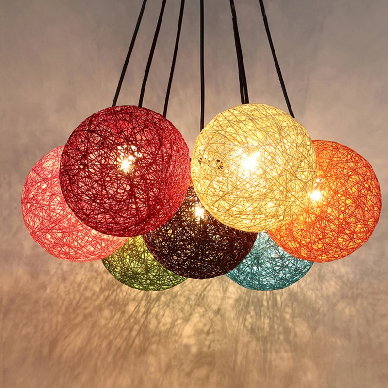 

Hand-woven rattan hemp ball pendant lights Living Dining Room Bar sepak takraw hanging lamp shopping mall hall decor