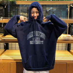 Женские толстовки с капюшоном, теплые, плотные, вельветовые, с буквенным принтом, свободные, с длинным рукавом, в Корейском стиле, в стиле Харадзюку, для отдыха