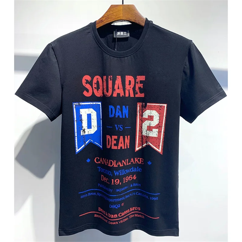 

New Men's Drand DSQUARED2 Casual Printed Letters Round Neck Short Sleeve Street Hip-Hop Pure Cotton Authentic T-Shirt DSQ D20112