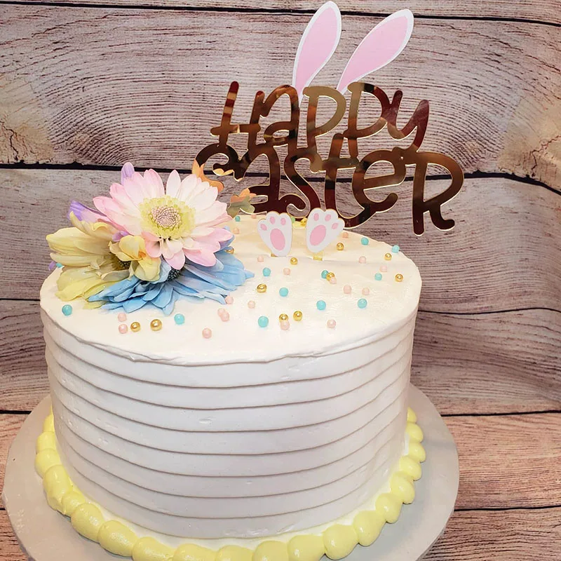 

1pc Happy Easter Rabbit Acrylic Cake Topper Gold Mirror Cake Insert Card Easter Decorations For Home Party Dessert Cake Decor