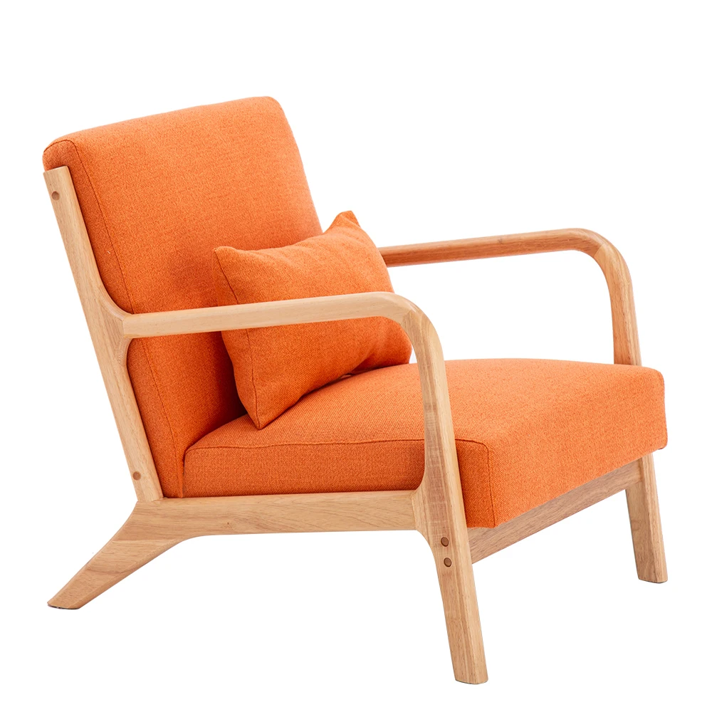 

【US Warehouse】Single Fabric Oak Sofa Orange (66 x 68 x 75cm) Drop Shipping USA