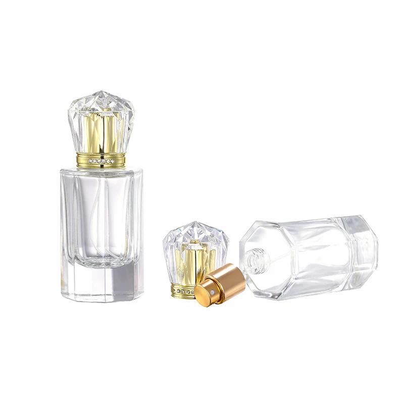 

50PCS Perfume bottle 50ml large capacity round glass bottle crown cap, crystal cap, high grade portable spray empty bottle