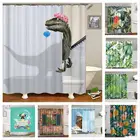 Занавеска для ванной и душа с милыми животными, водонепроницаемая занавеска сделай сам для ванной и туалета с крючком, занавеска для ванной с зелеными растениями, занавеска для дома