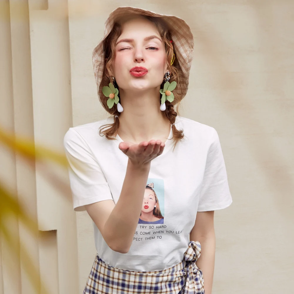 Женская футболка Metersbonwe Повседневная Свободная с буквенным принтом уличная