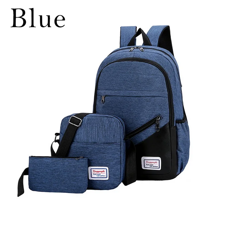 Blue 1 SHUJIN 3 шт./компл. Для женщин Для мужчин Повседневное Анти-кражи рюкзак USB Порты и разъёмы водоотталкивающая зарядки Дорожная сумка для ноутбука большие размеры для Ёмкость - Цвет: Blue 1