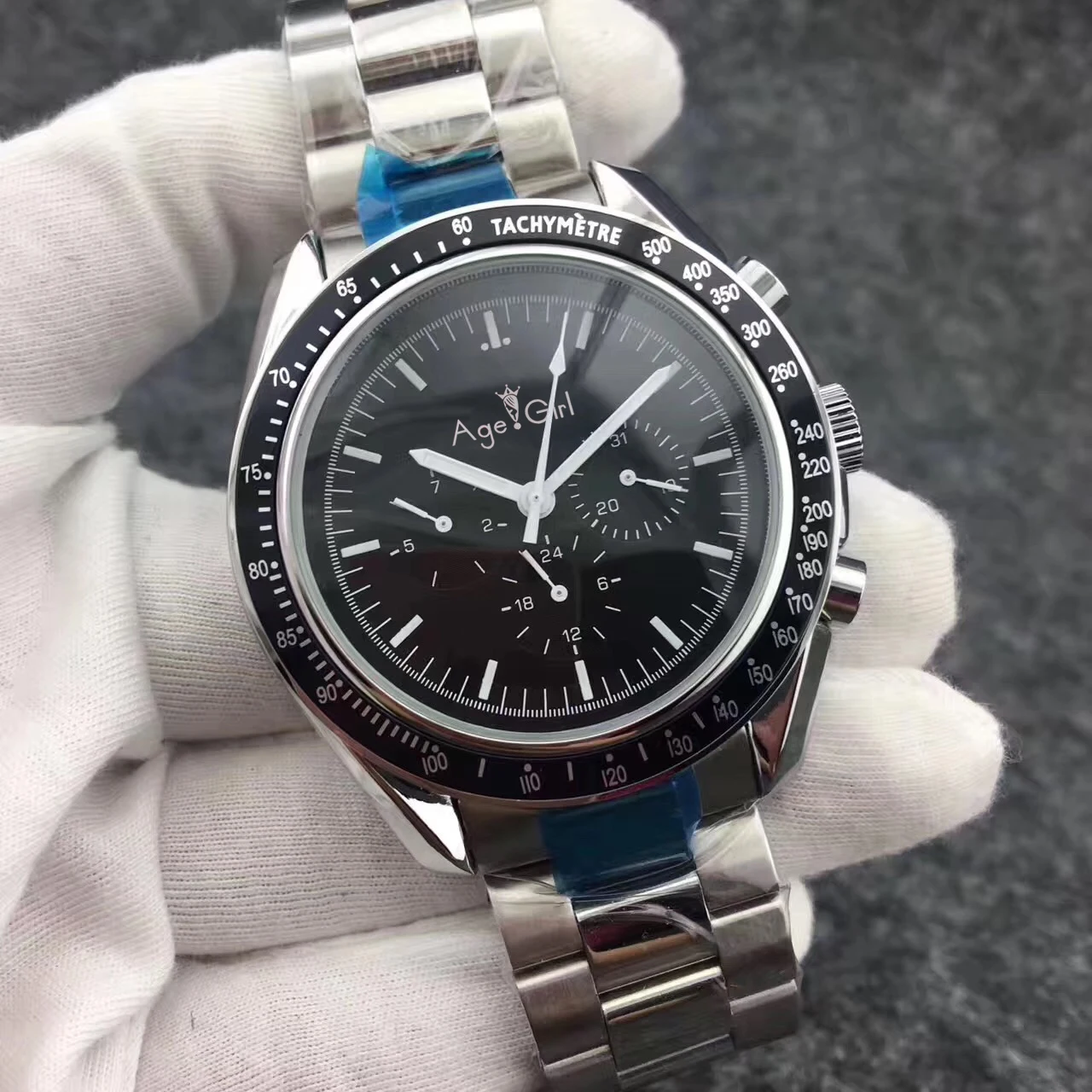Steel White Hand Роскошные брендовые Новые Мужские автоматические механические часы скорость светящийся черный керамический ободок кристалл сапфир Dard сторона Луны 44 мм - Цвет: Steel White Hand