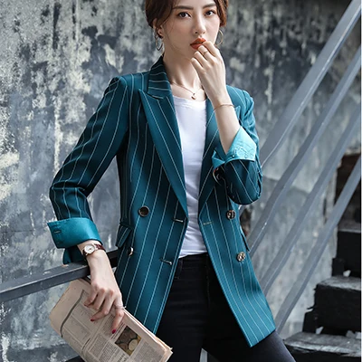 Green Stripe Blazer Для женщин однобортный однотонный Блейзер Женский пальто трех до двенадцати лет Модные Пиджаки Верхняя одежда высокого качества, куртки, 5XL - Цвет: Green Stripe Blazer