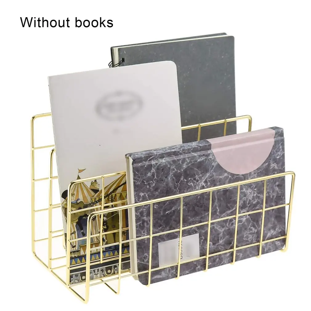

Wrought Iron Metal Three Grid Bookshelf Creative Book Stand Desktop Decoration File And Book Organizer