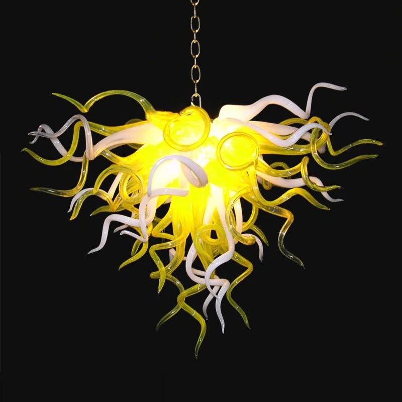 

US Style Lamp Superior Quality Yellow Milk White Hotel Lobby Hand Blown Glass Chandelier Decoration Art Lighting 24 28 Inches