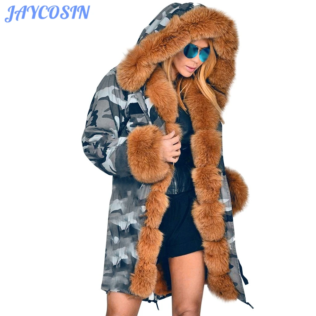 JAYCOSIN зимнее пальто женское хлопковое теплое пальто с большим меховым воротником с капюшоном модное флисовое пальто с длинными рукавами верхняя одежда 829