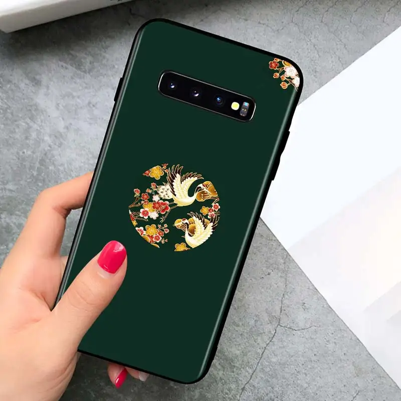 

Japanese Crane Retro for Samsung Galaxy S21 Ultra Plus Note 20 10 9 8 S10 S9 S8 S7 S6 Edge Plus Black Phone Case