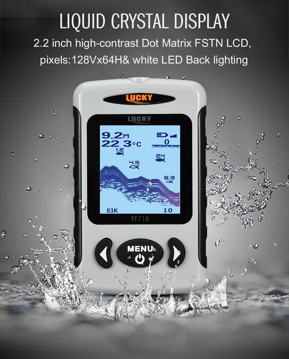 Русскоязычное меню! LUCKY FF718D-Ice 2,2 дюймов lcd Портативный рыболокатор 200 кГц/83 кГц с двойным гидролокатором частота 100 м детектор для подледной рыбалки