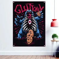 gluttony heavy metal art poster banners rock band flags macabre tattoos art illustration wall hanging bar cafe home decoration