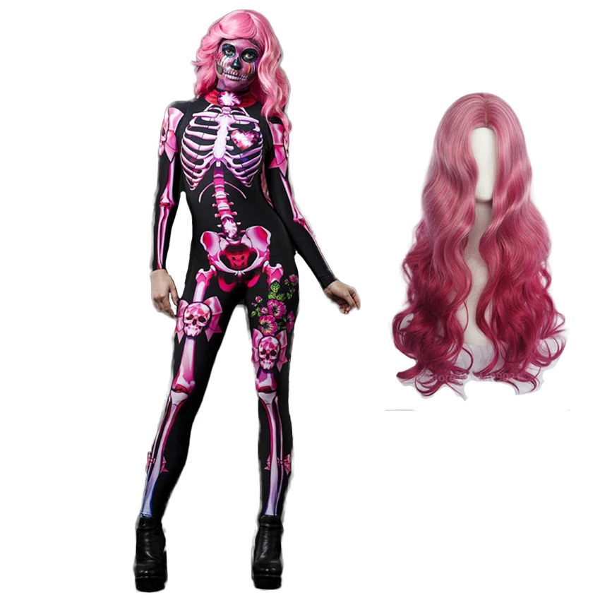 

Women Sexy Halloween Jumpsuit Skeleton Print Scary Cosplay Costume Full Sleeve Adult Kids Girls Skill Horror Bodysuit Romper