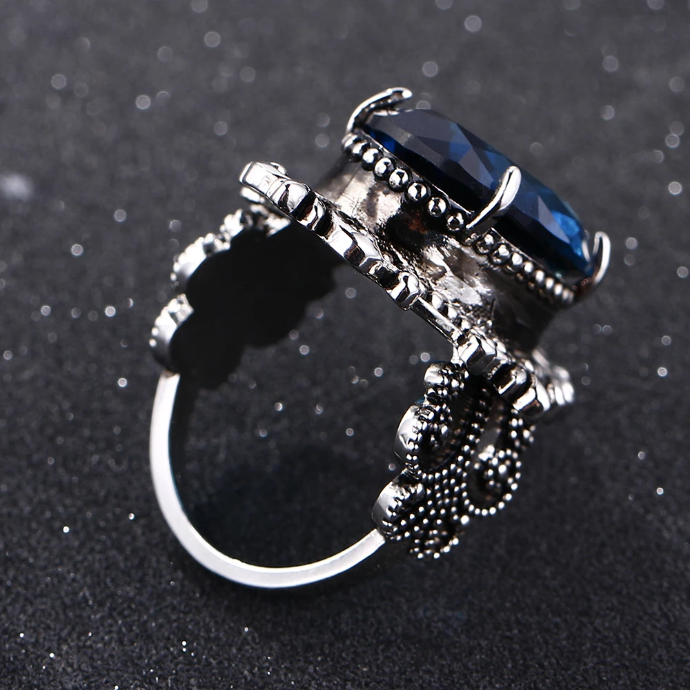 Bague Ringen Новое поступление винтажное большое овальное сапфировое Gemstome кольца для мужчин и женщин 925 пробы Серебряное кольцо юбилей вечерние подарки