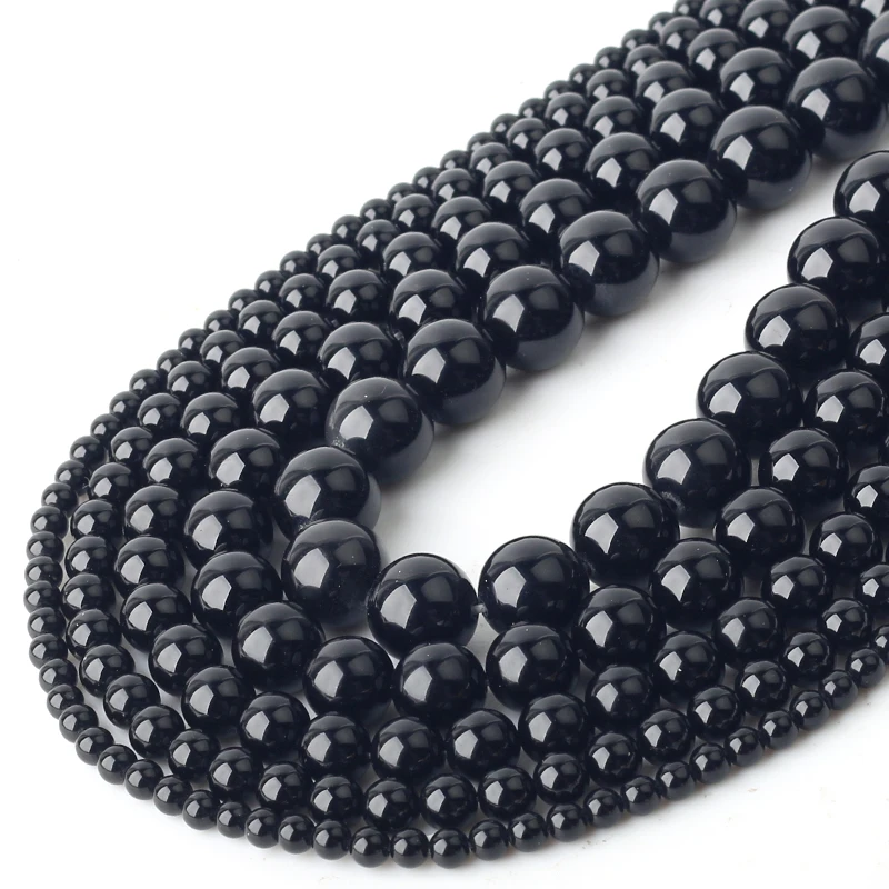 Бусины из натурального камня гладкие круглые бусины цельного черного агата и