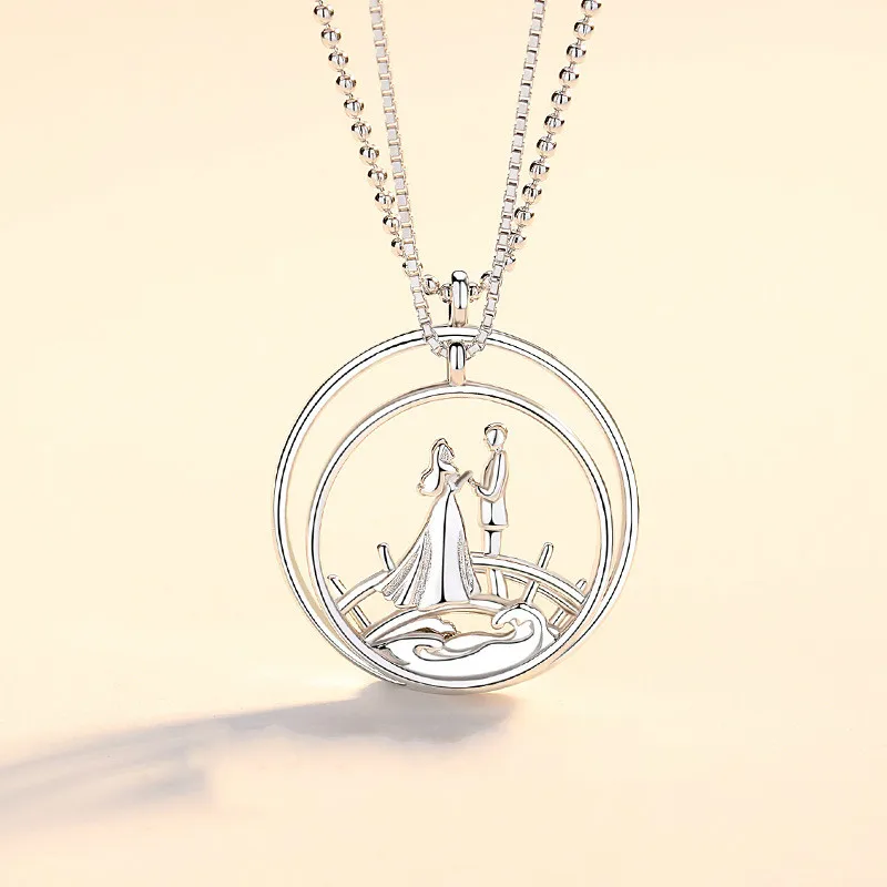 

Tanabata Couple Necklace a Pair of Sterling Silver Pendants for Men and Women Temperament Clavicle Chain Valentine's Day Gift