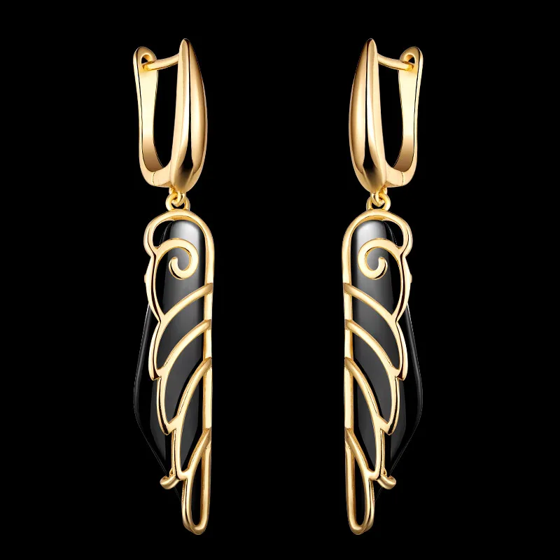 gold black MAIKALE, трендовые черно-белые керамические серьги для женщин, цвета: золотистый, серебристый, полые серьги в форме крыла, модные ювелирные изделия, подарки - Окраска металла: gold black