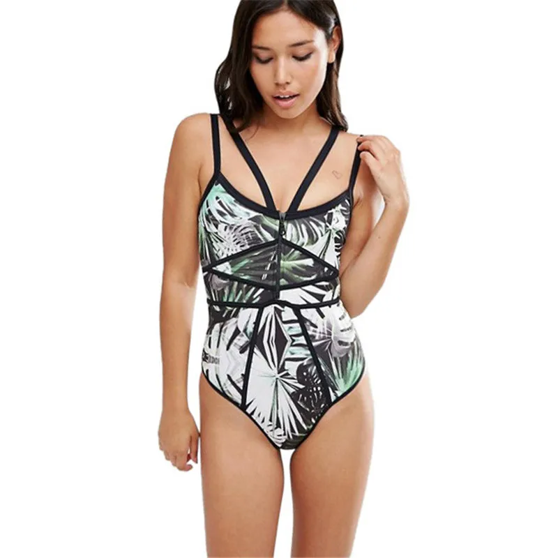 

Women's One Piece Swimsuit Halter Print Bandage Push Up Swimwear Beachwear Bathing Suit Monokini maillot de bain Bodysuit C0914